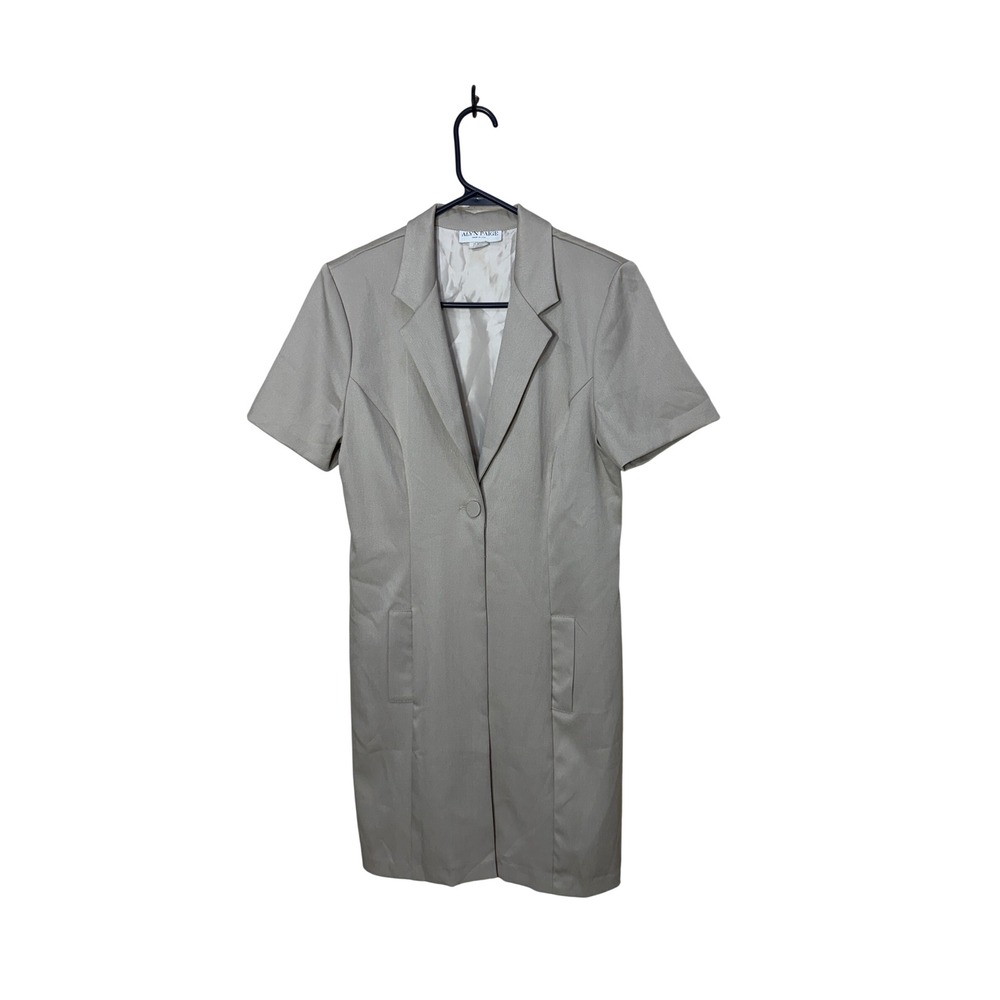 Alyn Paige Vintage Long Line Blazer Tan Short Sleeve Single Button Size 9/10 USA